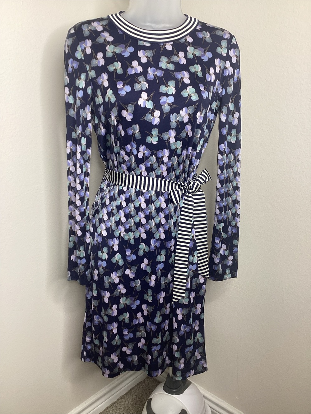 Tory Burch Floral & Striped Long Sleeve Silk Dress Sm